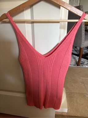 Anthropologie Ribbed V-Neck Tank in Coral Pink